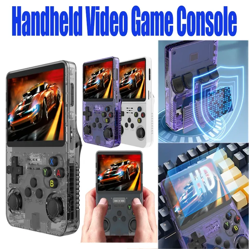 Jogadores R36S Handheld Game Player 64GB Jogos 3,5 polegadas IPS Screen Classic Game Player Open Source Linux 3D DualSystem para crianças e adultos