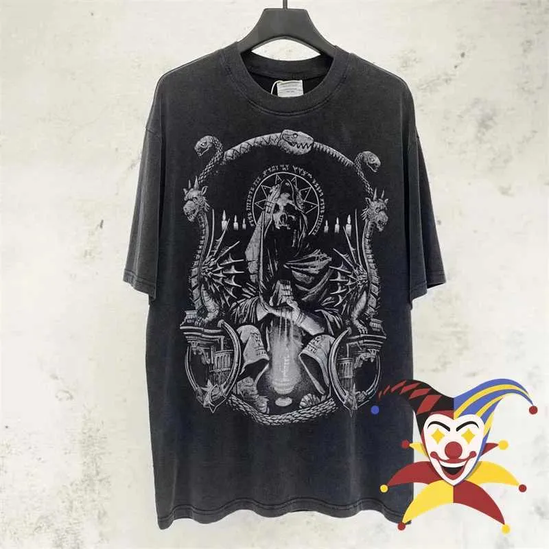 Mäns T-shirts tvättade Snake Print Saint Michael T-shirt Män kvinnor TEE TOP T-shirt J240221