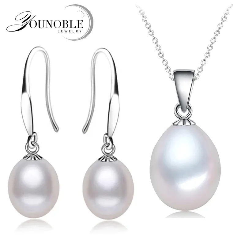 Ensembles de mariage pour femmes, ensemble de perles naturelles d'eau douce véritable, collier de perles blanches à la mode, ensemble de boucles d'oreilles, bijoux, cadeau d'anniversaire