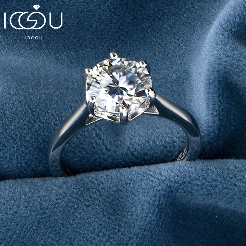 Ringar Iogou PT950 Platinum 2/3CT 4CT Solitaire D Color Moissanite Ring Diamond Wedding Promise Rings for Women Engagement Jewelry Gift