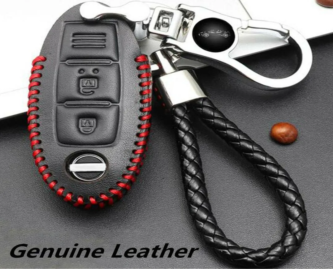 Für Nissan Car Real LeatherChromium Remote Key Bag Case Holder CoverKey Chain7007734