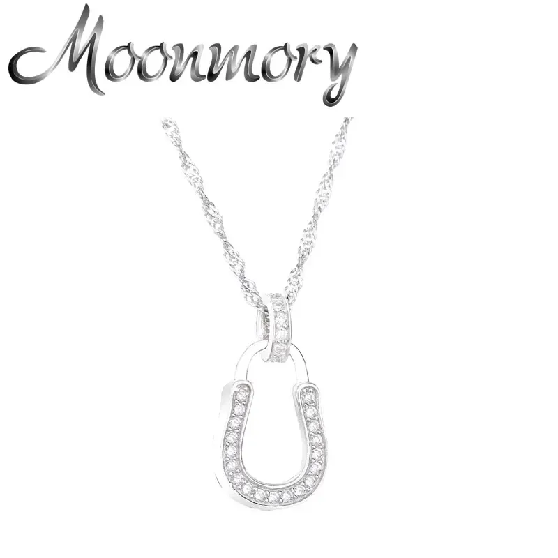 Hängen Moonmory 925 Sterling Silver Zircon Horseshoes Pendant Long Chain Necklace For Women Wedding New Elegant Luxury Collar Smycken