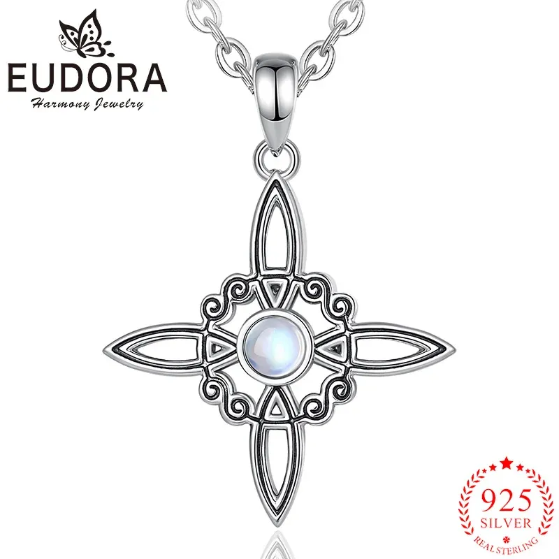 Wisiorki Eudora 925 Sterling Srebrne czarownice węzeł Naszyjnik Moonstone Amulet Wiselan Wisianta Party Biżuteria Partia Znakomity prezent dla mężczyzn kobiety