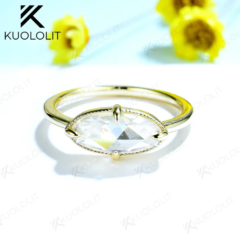 Pierścienie Kuololit Rose Rose Cut Moissanite Pierścienie dla kobiet Mensolid 18K 14K żółte złote owalne zbiorniki