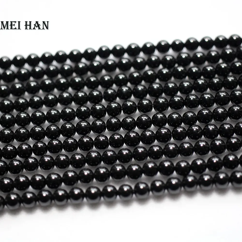 Boncuklar Meihan Natural (2 iplikçikler/set) 4mm siyah turmalin pürüzsüz yuvarlak gevşek boncuklar mücevher yapımı tasarımı için taş taş