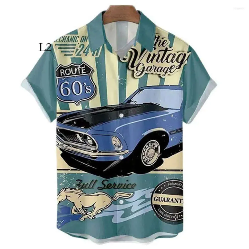 Ropahombre mode hommes chemises décontractées été Vintage haut 3D imprimé voiture lâche hawaïen hommes chemise plage Aloha mode vêtements Ropahombre 273