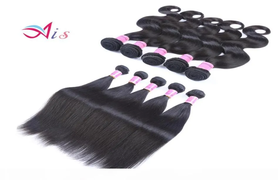 AIS Whole Brazylian Virgin Hair Peruvian Human Hair Weave Tlokuje Wave Body Fala Prosto 3 Bundle Indian dla splotek Extens1202121