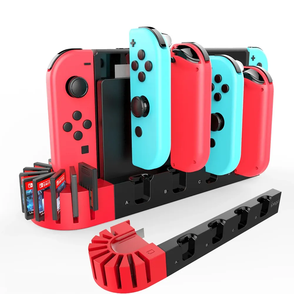 شحنات لشاحن Nintendo Switch 4 Port Joycons Gamepad Charging Dock Station NS Switch OLED Holder Charger 9 فتحات لعبة