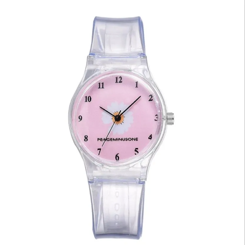 Petite montre à Quartz en gelée marguerite pour étudiantes filles, montre-bracelet en Silicone avec chrysanthème de dessin animé mignon, cadran rose, boucle ardillon, 258V