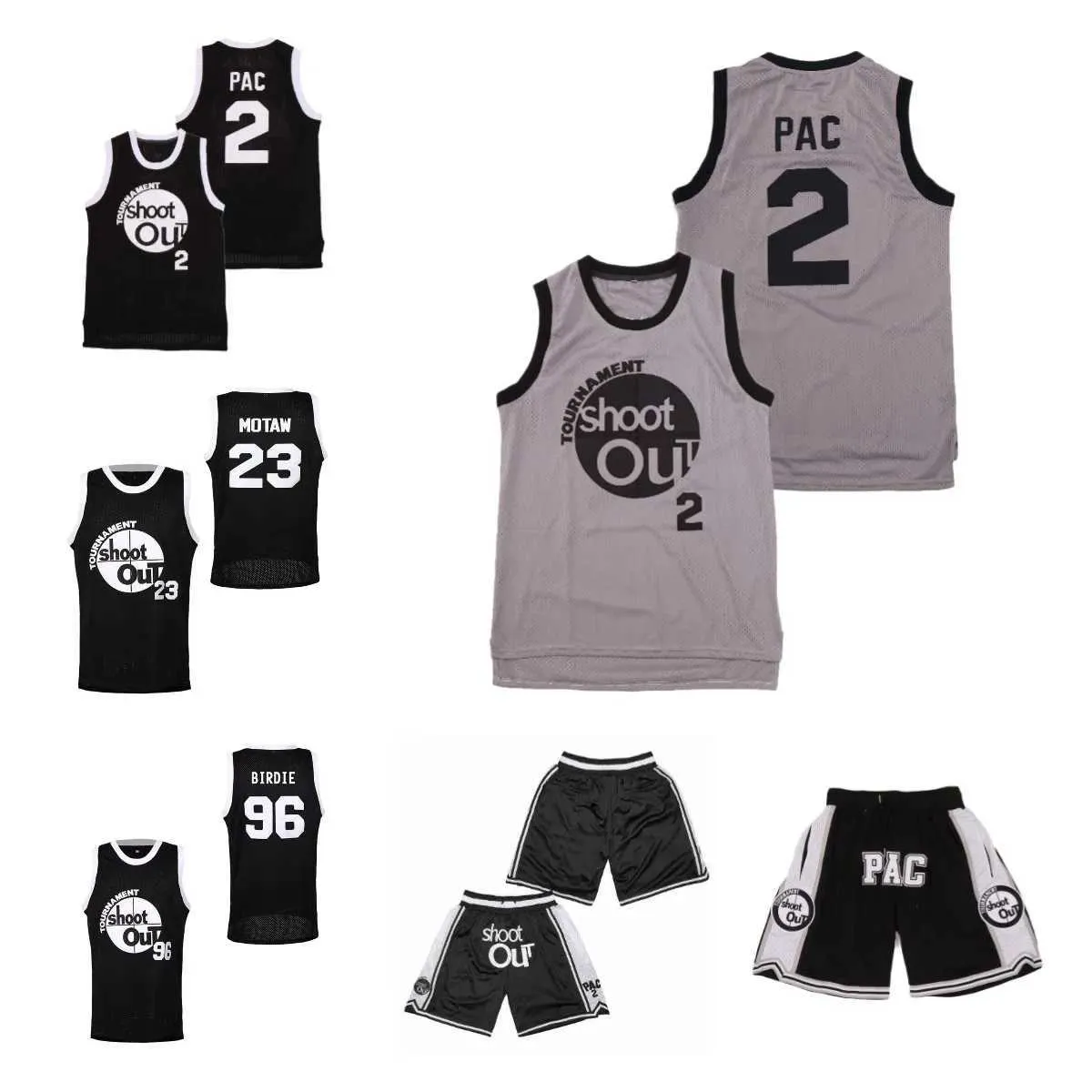 Homens camisetas Basquete Jerseys Shorts Torneio Shoot Out Birdmen 2 PAC 23 MOTAW 96 BIRDIE Costura Bordado Esportes Ao Ar Livre Preto Cinza Novo J240221