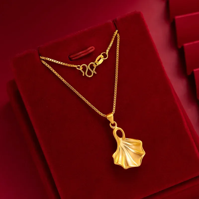 Pendants Collier de feuilles ginkgo Pendant pour femmes Pure 999 Gol jaune 18K Feuilles à la mode Fine bijoux Cadeaux de Noël