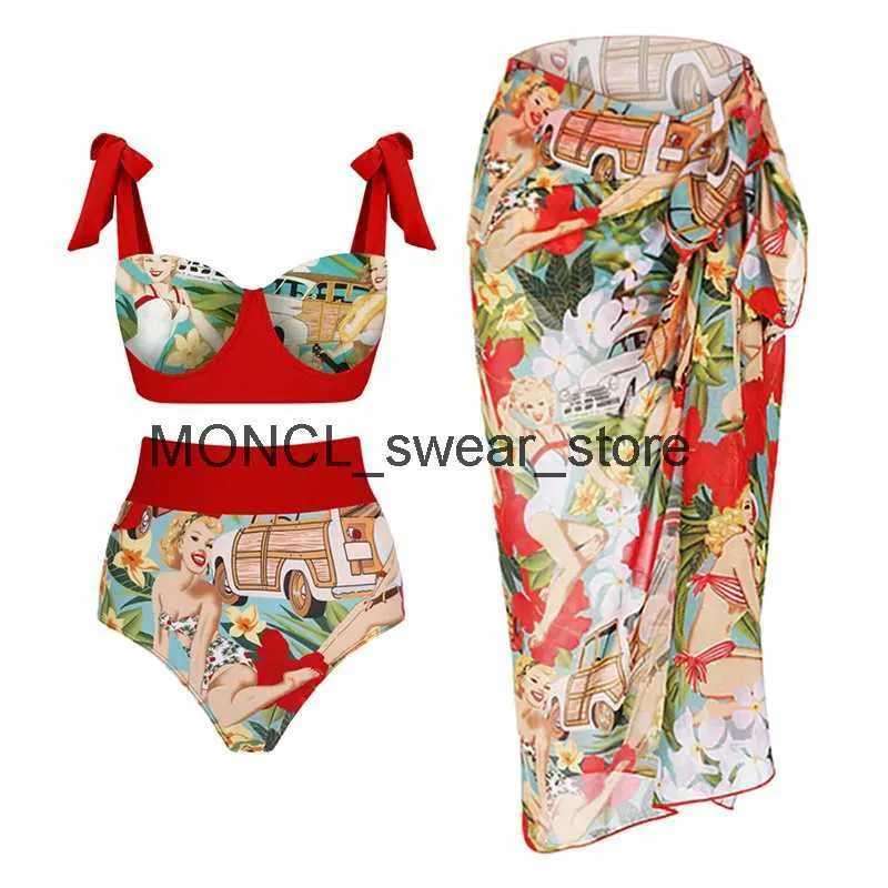 Dames Badmode 2023 Nieuwe Collectie Push Up Vrouwen Bikini Set Bloemen Gedrukt Ruche Bikini Strappy Bandage Braziliaanse Biquini BadpakH24221