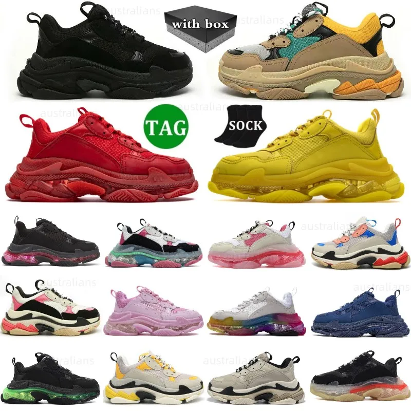 Triple S Clear Sole Noir Blanc Rouge Beige Clair 17 FW Rose Vert Plateforme Vieux Papa Bleu Beige Vert Jaune Hommes Femmes Chaussures Casual