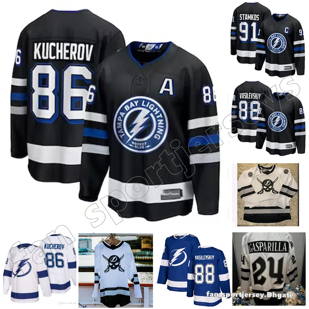 Tampa''Bay''Lightning''Nikita Kucherov 2023 Gasparilla Jersey Vasilevskiy Stamkos Sergachev Brayden Anthony Cirelli Hedman Cernak Branco 3º Preto