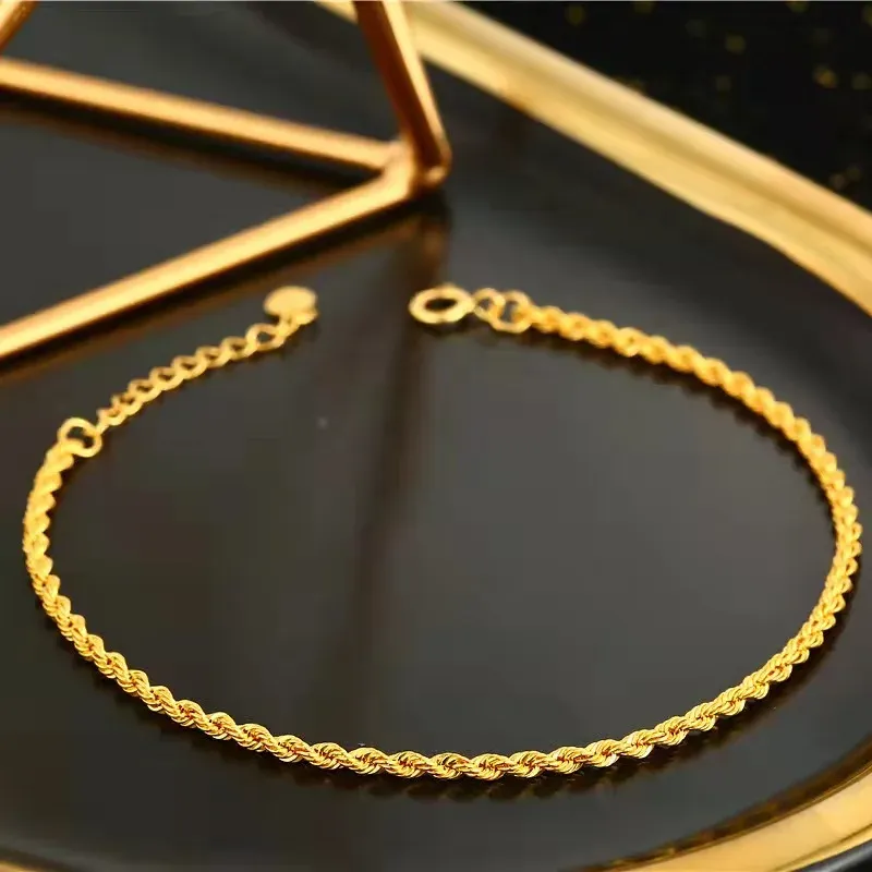 Bangles Miqiao Güzel Takı Gerçek 18K Altın Twisted Zincir Bileklik Katı Au750 Halat Zincir Düğün Hediyesi Kadınlar BR002