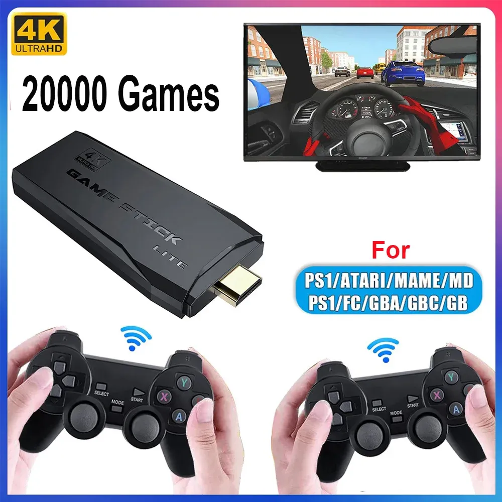 Console Console per videogiochi retrò Videogiochi Plug and Play Uscita 4K HD TV Classic Game Stick 20000 giochi incorporati 9 emulatori per PS1