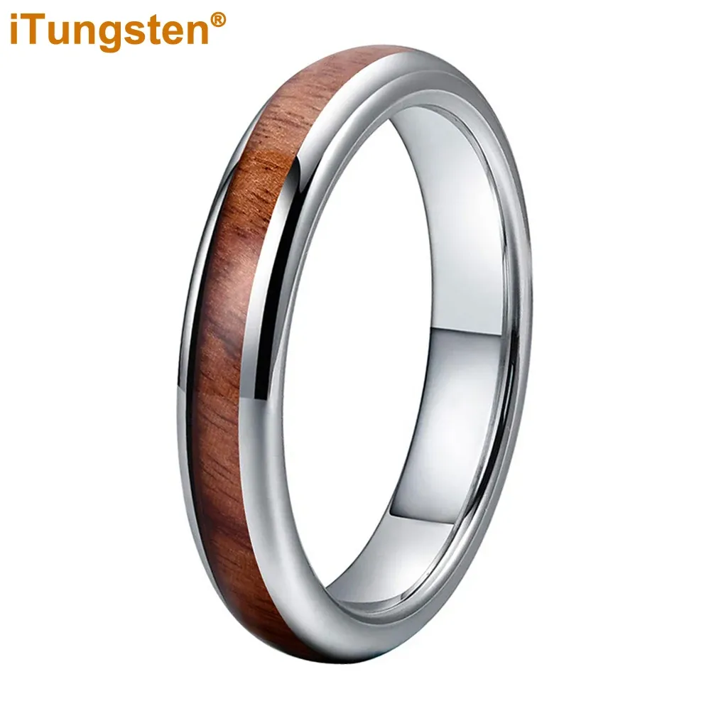 Band itungsten 4mm 6mm 8mm volframring för män kvinnor bröllop engagemang band trendiga smycken koa trä inlay kupol komfort passform