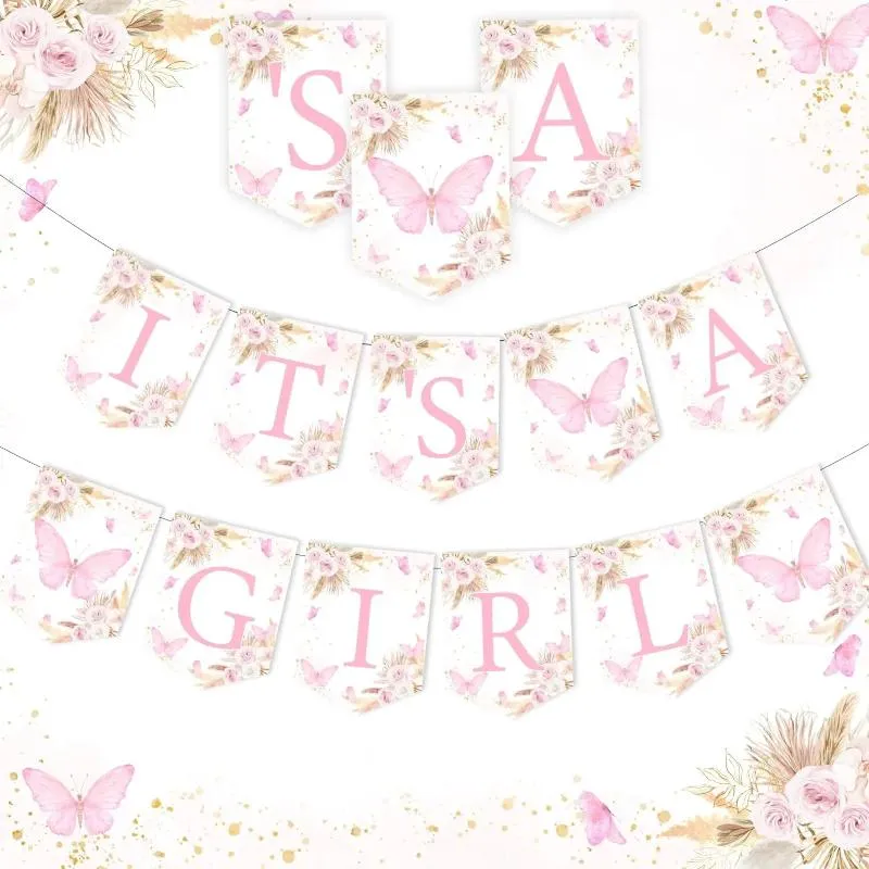 Party Decoration It's A Girl Butterfly Banner Baby Shower Decor Boho Little Is On Her Way Gender Reveal Supplies