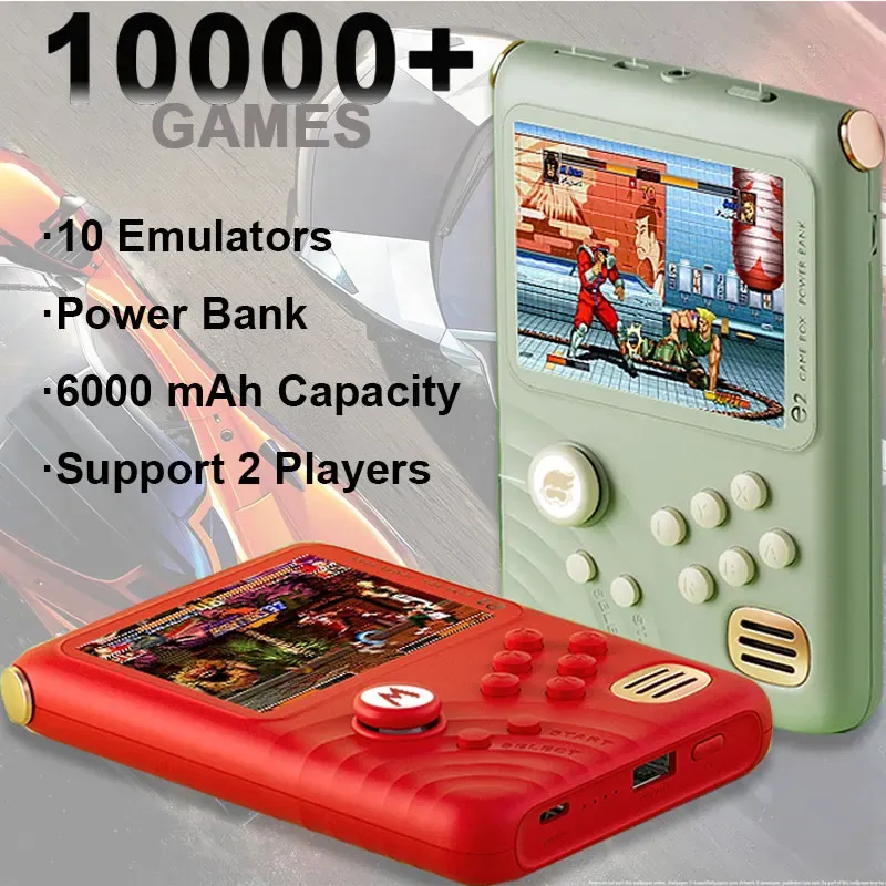 Players Classic 10000 Games Handhållna speltillbehör Stöd 2Players Retro Video Game Console Portable Power Bank Laddningsbar maskin