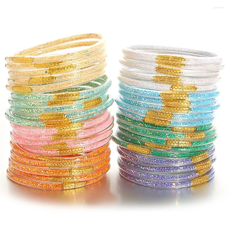 Bangle Amorcome Fashion 5pcs/set Shiny Glitter Sequins Filled Bracelet For Women Buddhist Rush Temple Bracelets Pray Jewelry