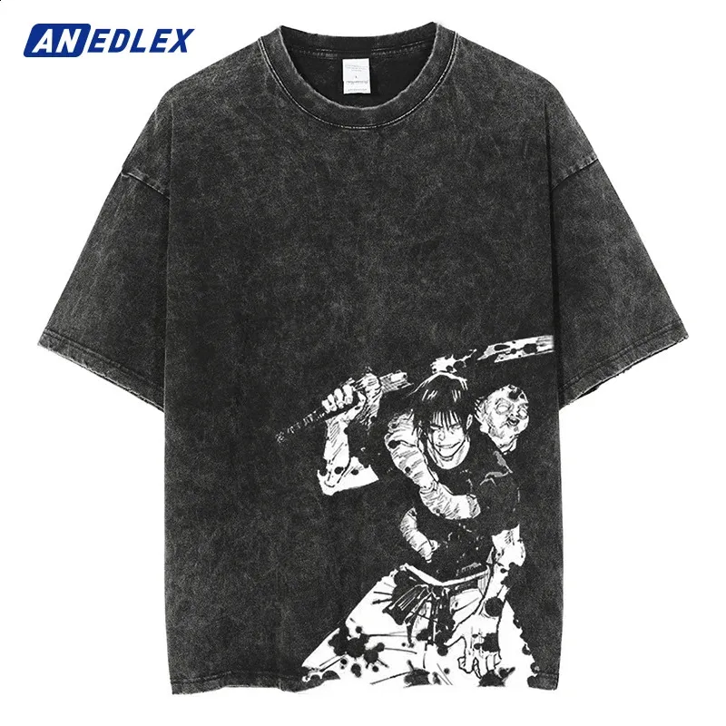 Hip Hop Streetwear Verano de manga corta Camiseta vintage Anime japonés Camiseta con estampado gráfico Hombres Harajuku Casual Camisetas lavadas sueltas 240219