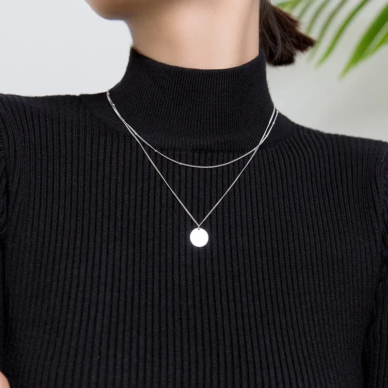 Colliers Modian SQUESINS minimalistes Petite balle Collier de pendentif pour les femmes Gift Silver Silver 925 Collier à double chaîne Fine Bijoux