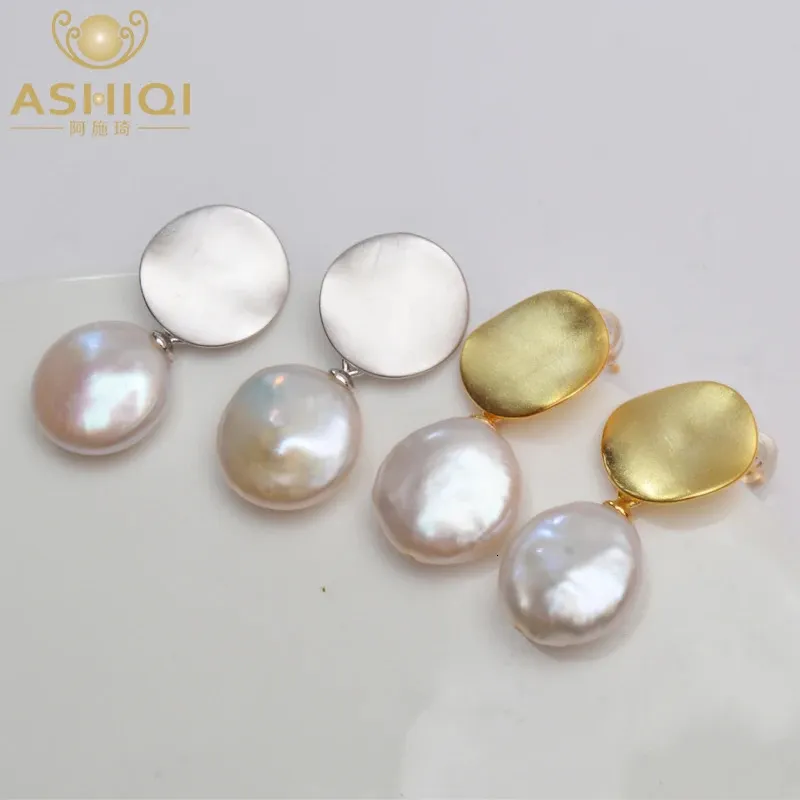 Ashiqi real 925 prata esterlina coreano brinco natural de água doce pérola moda jóias para mulher 240220