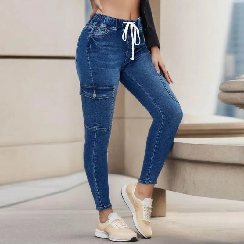 Женские джинсы, женская повседневная рабочая одежда, эластичный пояс на шнурке, облегающие леггинсы с подъемом бедер, утягивающие джинсовые брюки-карандаш