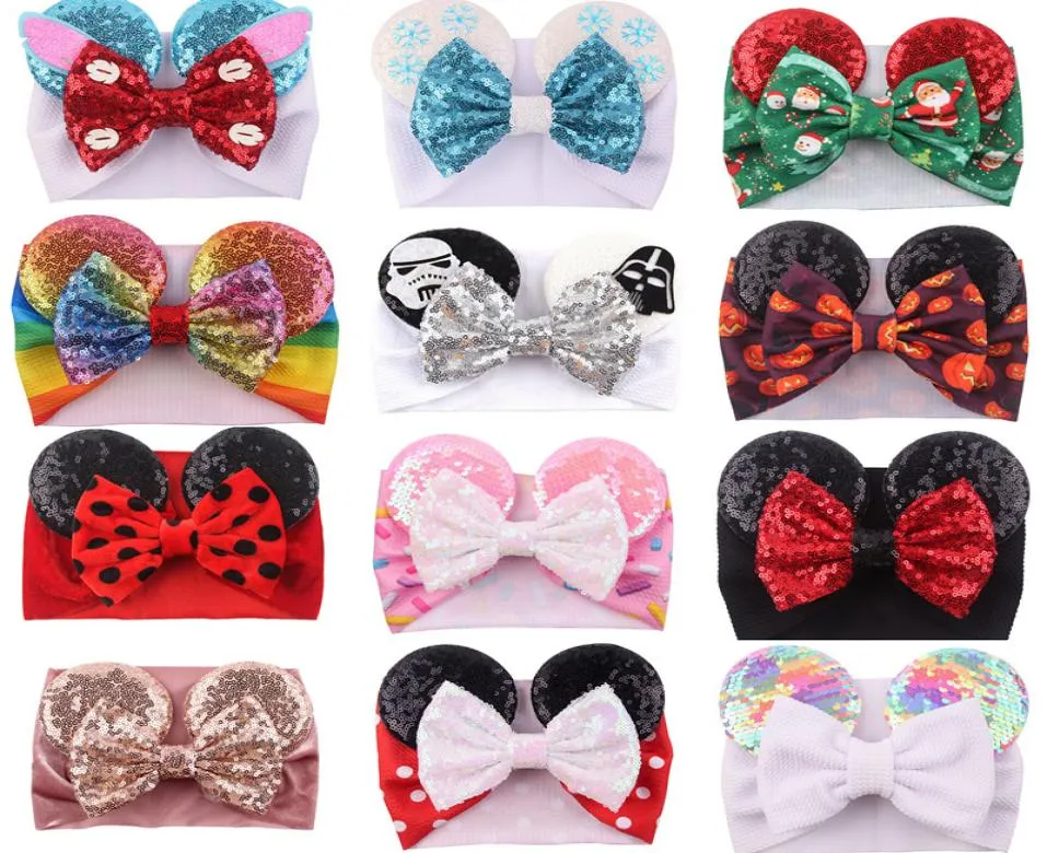 Pałąk dla niemowląt z cekinem Big Bow Christmas Halloween Glitter Mouse Ear Boutique for Girl Xmas Elastic Hair Band Acceesory P5587128