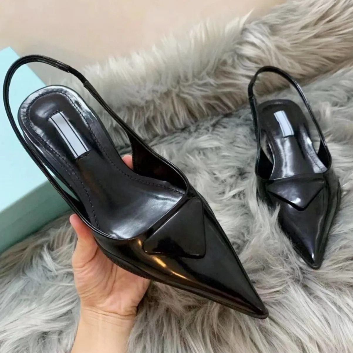Sandali con tacco a punta Sandali con tacco alto Scarpe con tacco alto 3,5 cm Scarpe eleganti di lusso estive in vera pelle nera opaca taglia 35-40