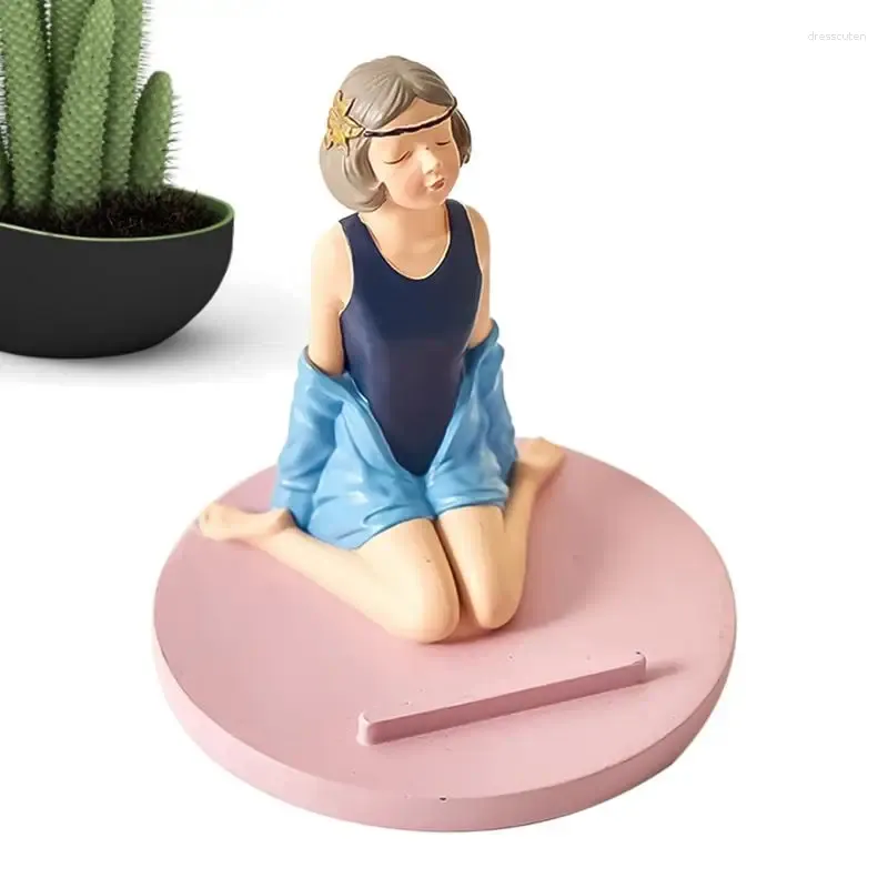 Ganchos suporte de mesa para celular, suporte móvel, estátua de menina, estatuetas de resina, acessórios de decoração para casa