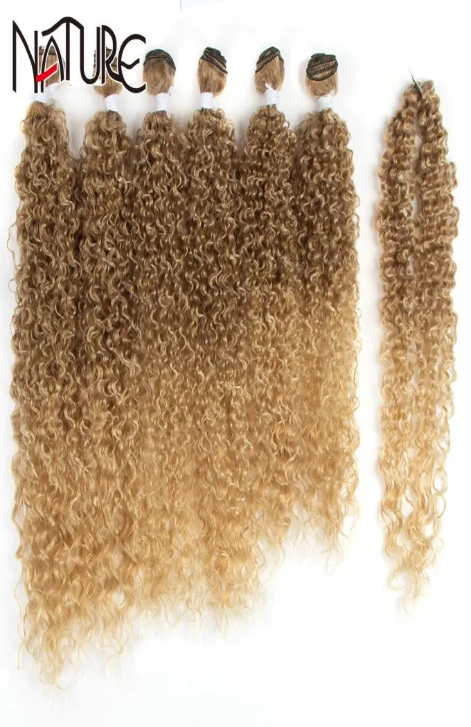 Natureza preto afro kinky sintético 7 pçs 2226 polegada ombre marrom tecer pacotes cabelo encaracolado q11289763611