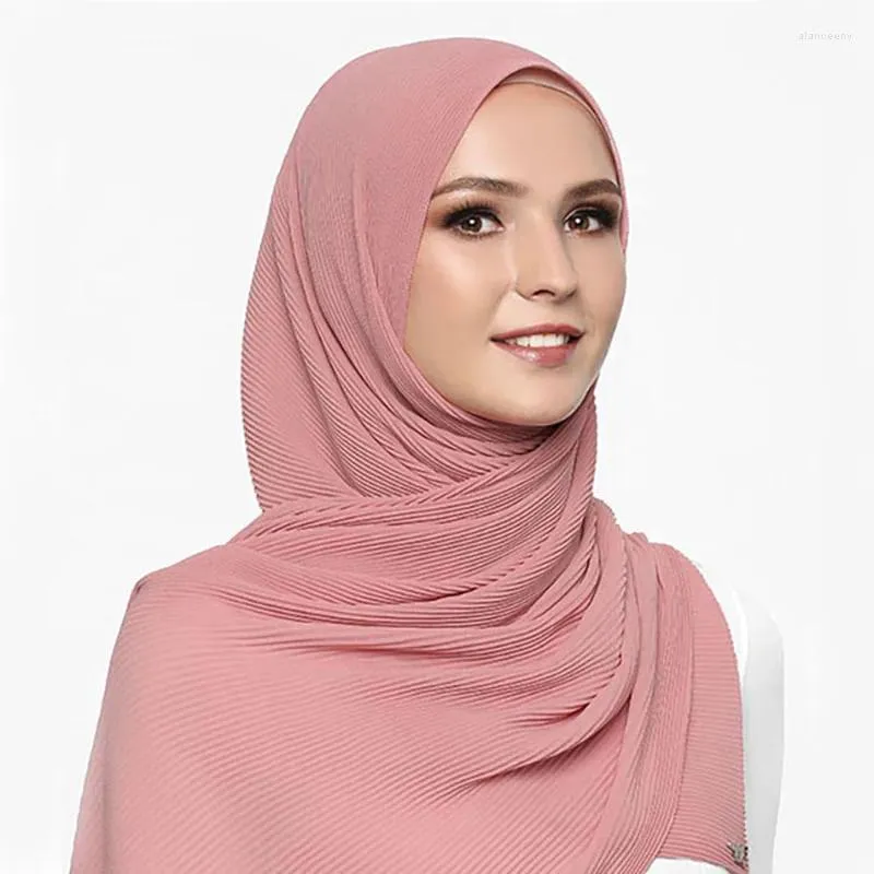 Scarves Muslim Mini Pleated Chiffon Scarf Shawls Crinkle Hijab Women Tudung Malaysia High Quality Turban Support Wholesale