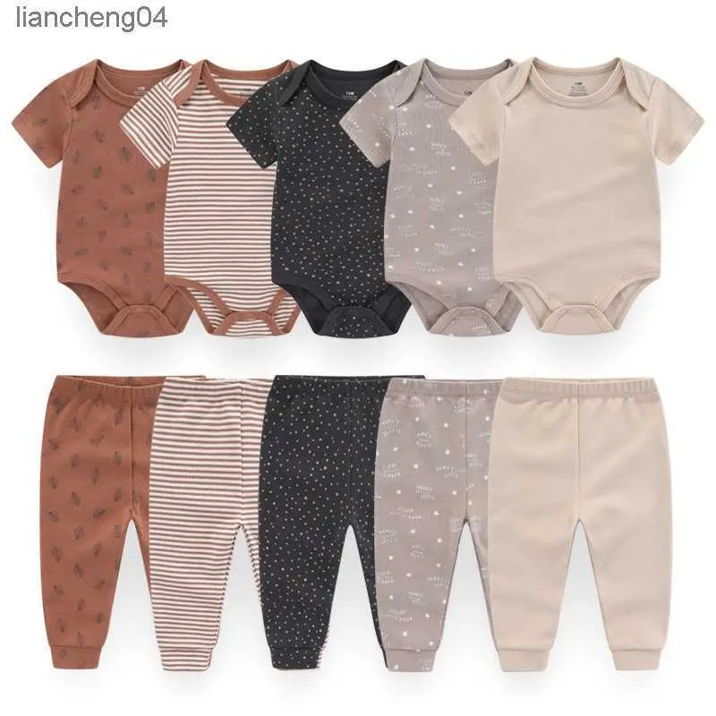 Giyim setleri unisex 6/9/10pieces pamuk yeni doğmuş bodysuits+pantolon bebek kız giysileri setleri çizgi film baskısı kısa kollu erkek bebek kıyafetleri bebes