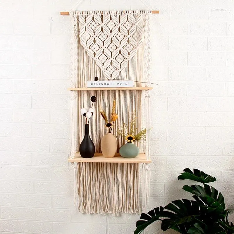 Tapestries Quality Boho Woven Wood Shelf Tapestry Cotton Rope Wall Floating Exquisite Workmanship Minimalist And Durable