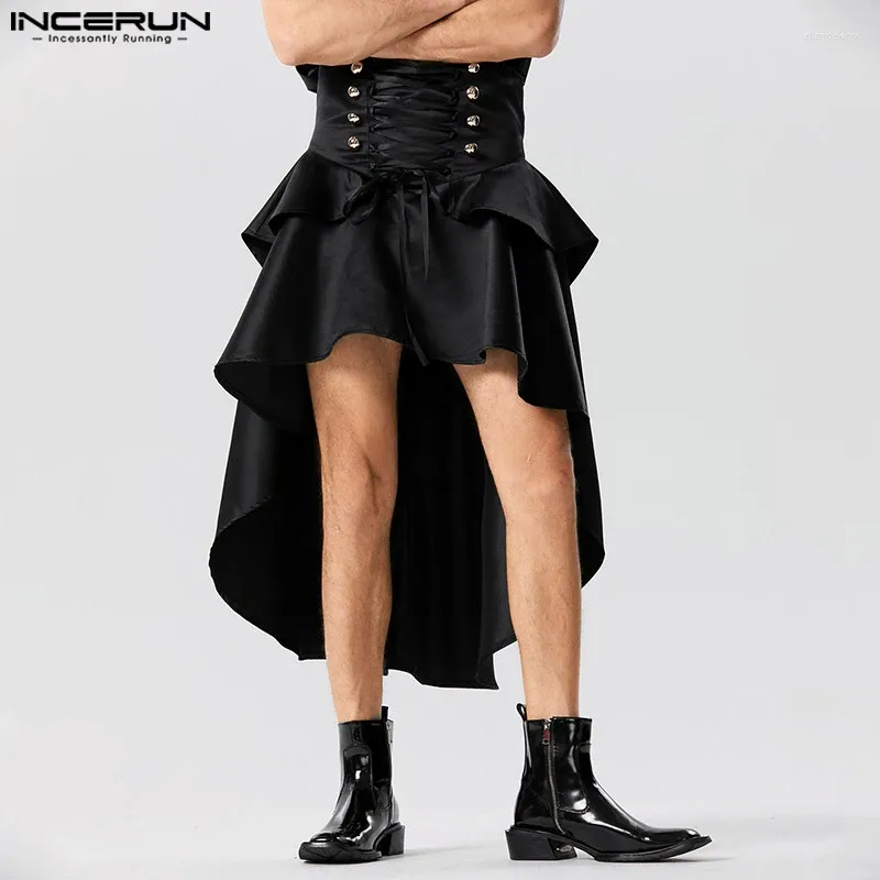 Heren Shorts INCERUN 2024 Mannen Onregelmatige Rokken Solid Lace Up Hoge Taille Streetwear Unisex Persoonlijkheid Ruche Party Mode Broek