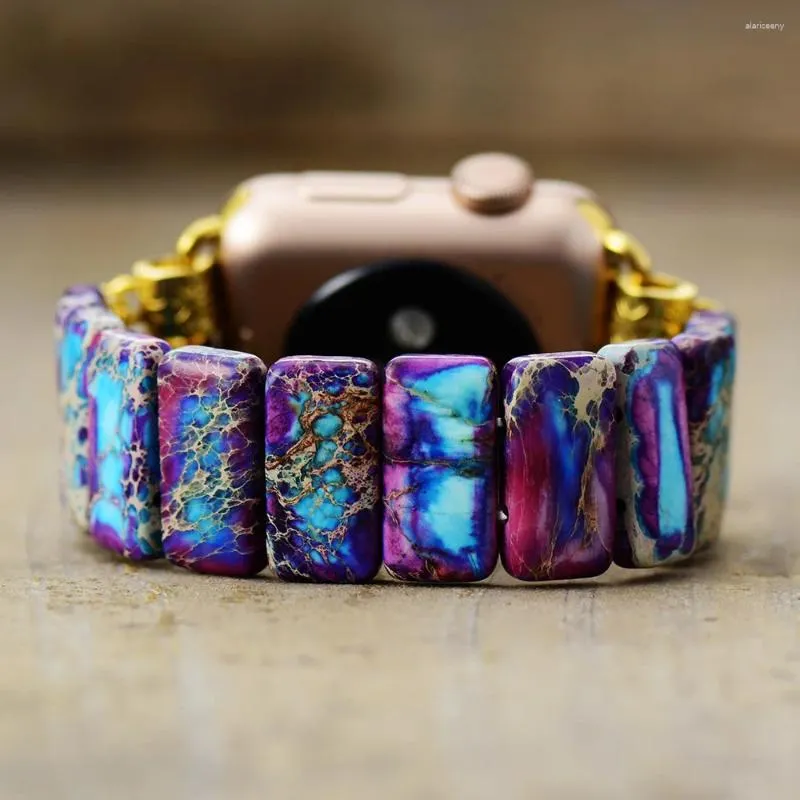 Bandes de montre gothique violet impérial Jaspers élastique bracelet intelligent 38mm/45mm pierres perlées extensible montre-bracelet amoureux bracelet Iwatch