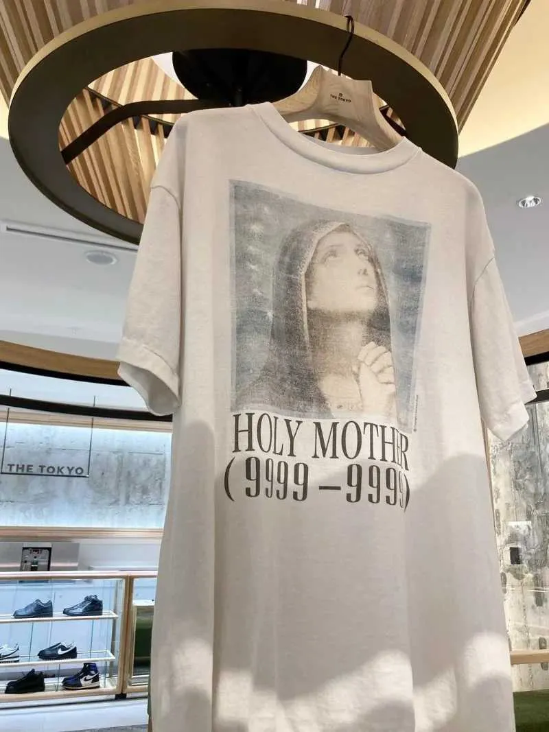 Herr t-shirts 2024SS Saint Michael Portrait Letter Mönster tryckt kort ärm American Casual Loose Men Women 1 1 Pure Cotton T-shirt J240221