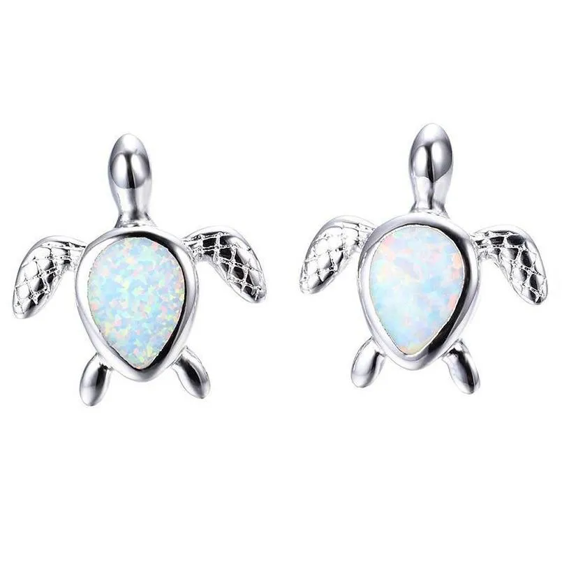 Stud Stud Cute Sea Turtle Creative Lovely Animal Imitation Fire Opal Ear Earring For Women Girl Trendy Jewelry Gift Drop Delivery Earr Dhn6g