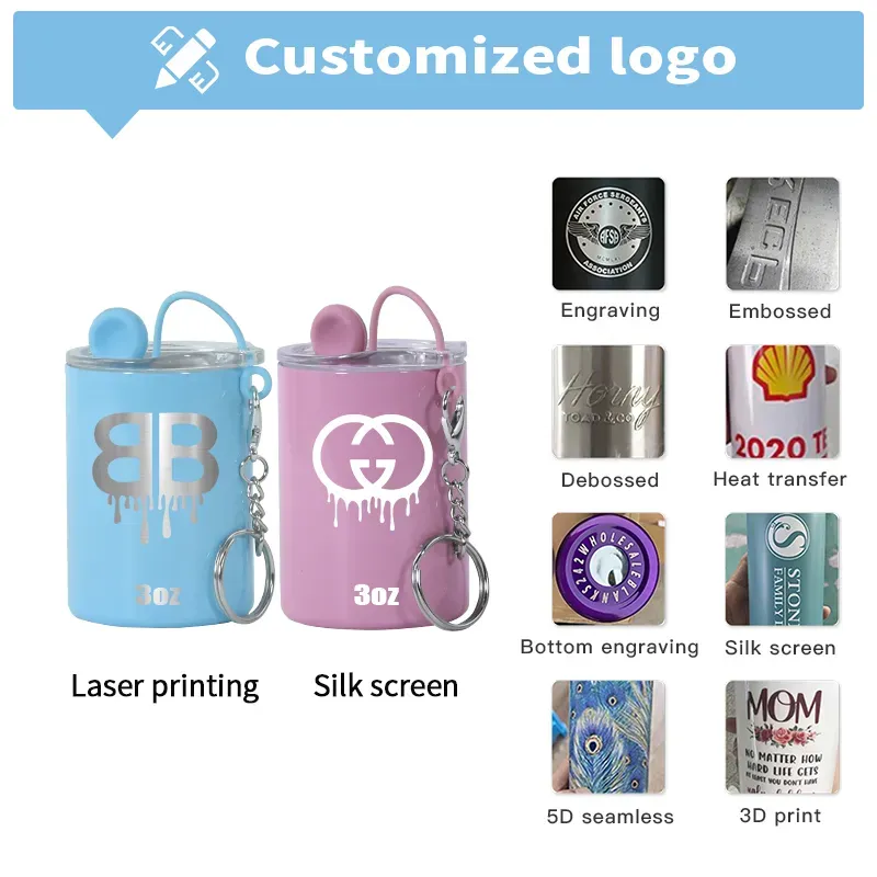 3oz Sublimation Straight Tumbler with Keychain Blank Stainless Steel Shot Glass DIY Straight Cups skinny tumbler Beer Coffee Mugs