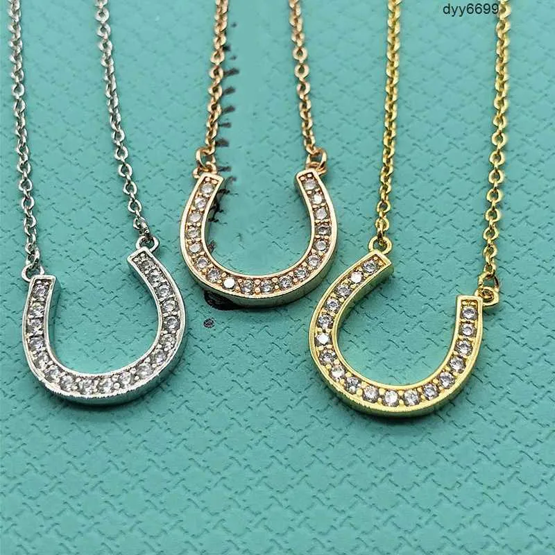 RTX6 Pendanthalsband S925 Sterling Silver Tiffanynet Horseshoe Ushaped Halsband med diamanter Crystal Simple Pendant Collar Chain som en Valentines Day -gåva för G