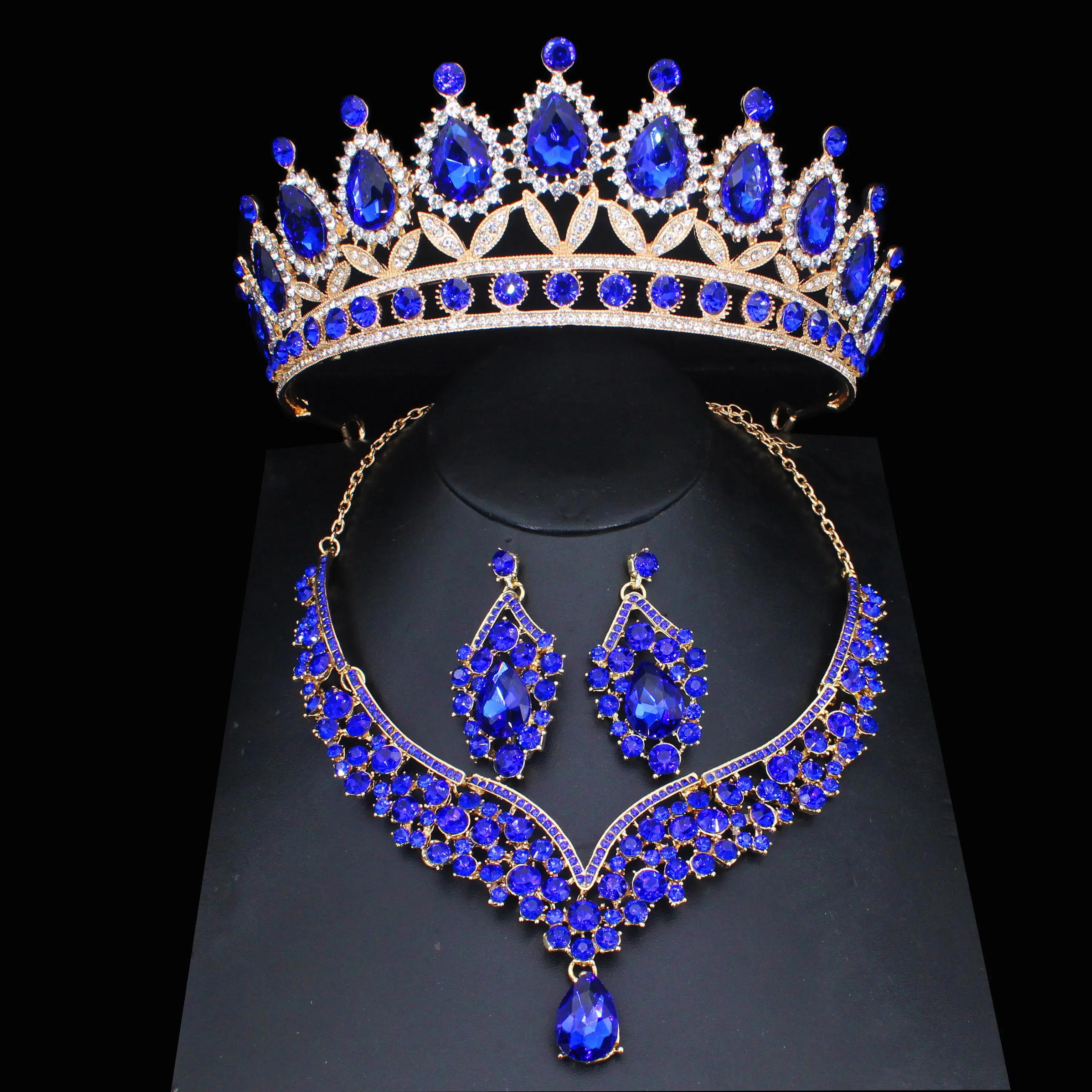 Set set di gioielli da sposa per matrimoni di cristallo di lusso per donne Tiara/Orecchini a corona Collana Pageant Prom Accessori