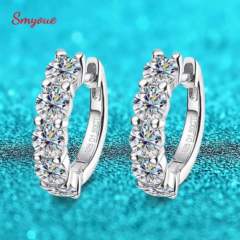 Smyoue 18K 3CTTW HOOP FECRING FOR WOMEN 4 mm Stones D Kolor Sparling Creed Diamond Earring 100% 925 Srebro 240219