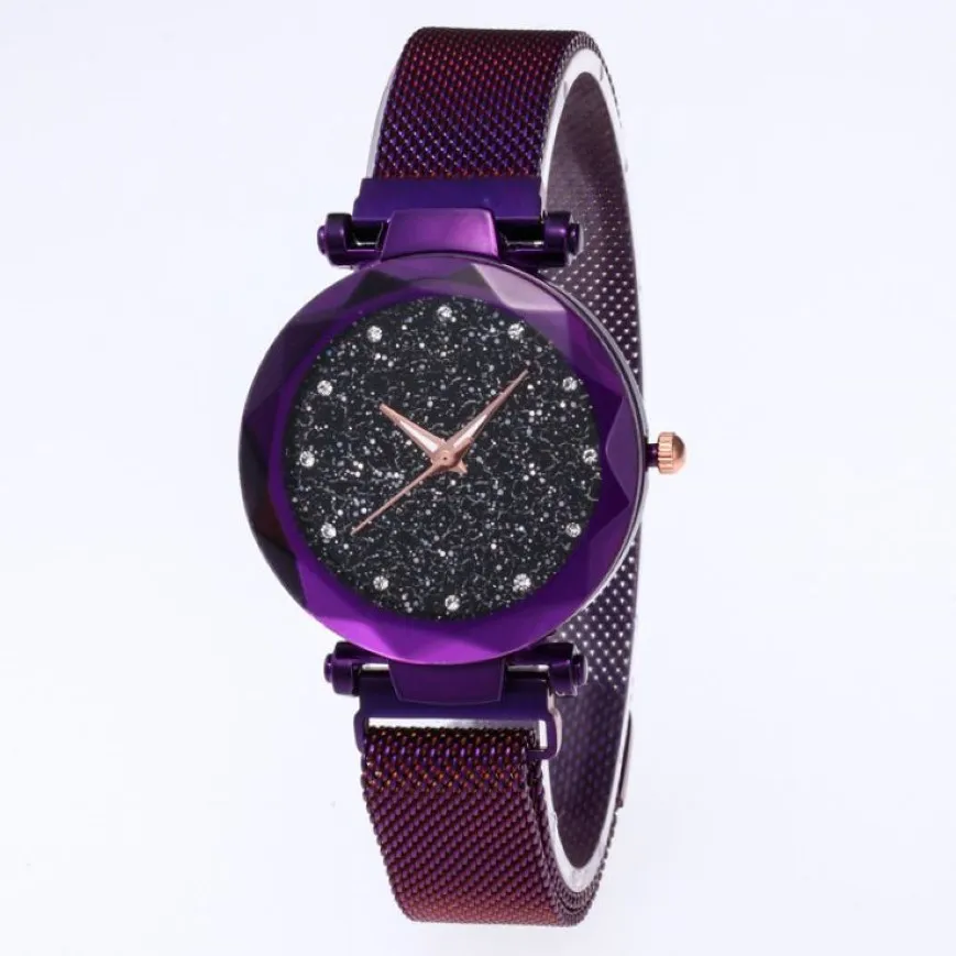 Orologio con quadrante con cielo stellato con diamanti Bellissimo orologio da donna al quarzo viola Orologi da donna Orologi da polso casual da donna alla moda317q