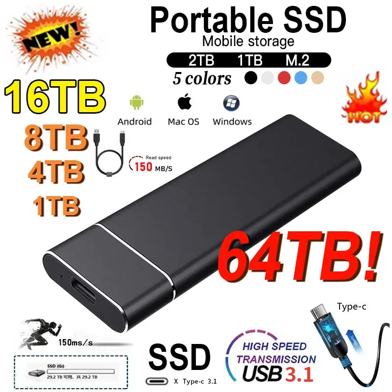 ボックス2TBポータブルSSD 1TB M.2モバイルソリッドステートドライブUSB3.1ハイスピードハードディスクラップトップ/デスクトップ/電話用外付けハードディスク