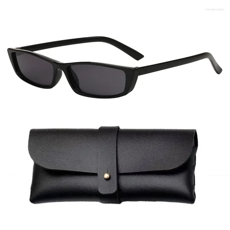 선글라스 빈티지 블랙 스퀘어 여자 작은 직사각형 태양 안경 여성 거울 안구 보관 가방