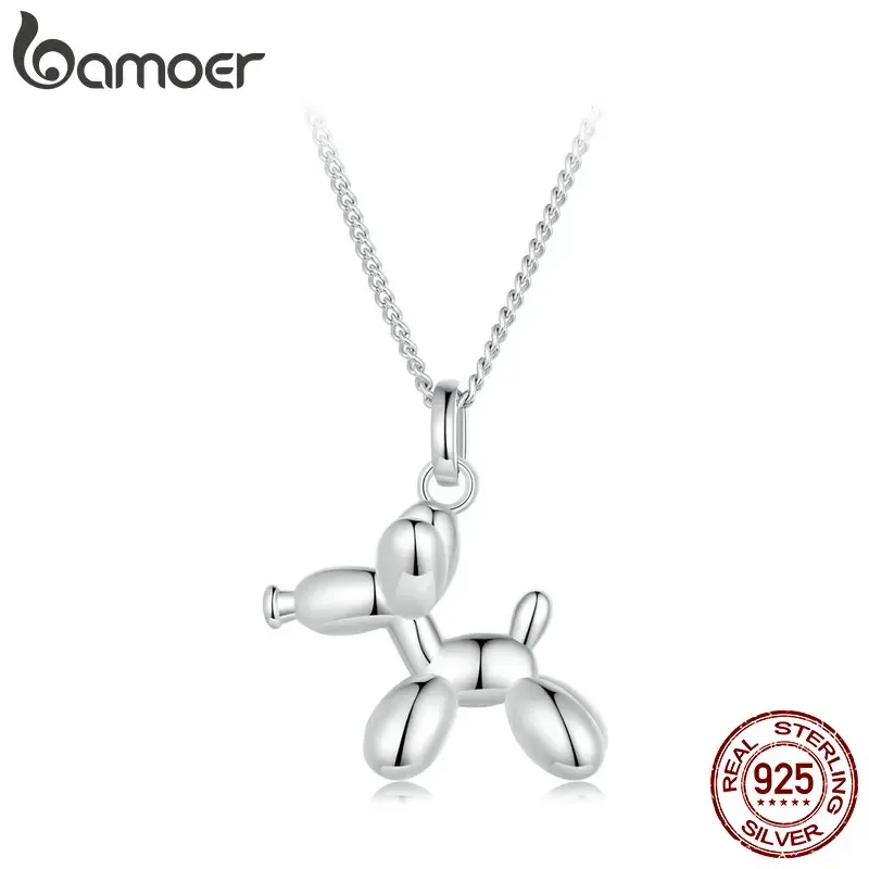 Necklaces Bamoer 925 Sterling Silver Balloon Dog Necklace Cute Animals Neck Chain Plated Platinum for Women Birthday Gift Fine Jewelry