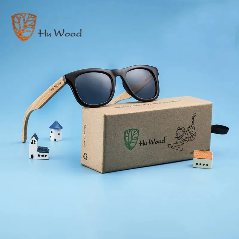 Hu Wood Kids Sunglasses Wooden Sunglas For Girls Boys Eyewear UV400 Lens Sun Glasses Shades Children GR1001 240219