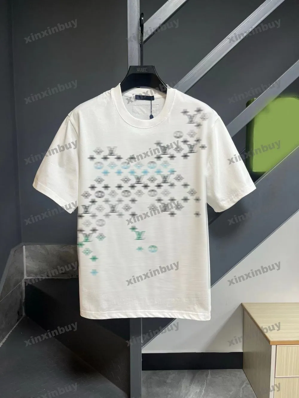 Xinxinbuy Homens Designer Tee Camiseta 2024 Colorido Gradiente Carta Impressão Manga Curta Algodão Mulheres Cinza Preto XS-XL