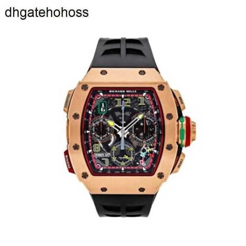 Часы Richardmills Швейцарские часы Автоматические механические наручные часы Chord Time Code Полное розовое золото Rm 6501